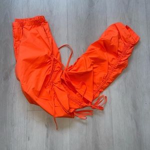 Neon Orange Cut Out Drawstring Side Pants